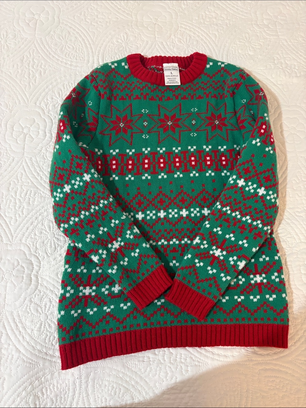 New York Laundry Green & Red Fair Isle Kids Sweater
